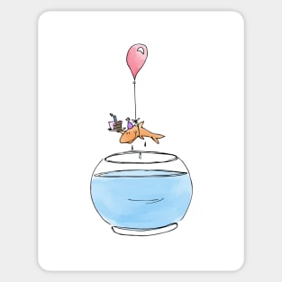 Goldfish with Cake and Balloon - Happy Birthday Sticker